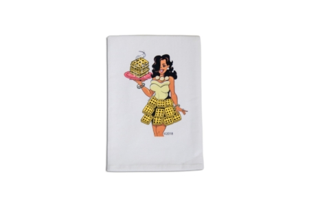 Waffle Queen Kitchen Towel/holding platter of Waffles